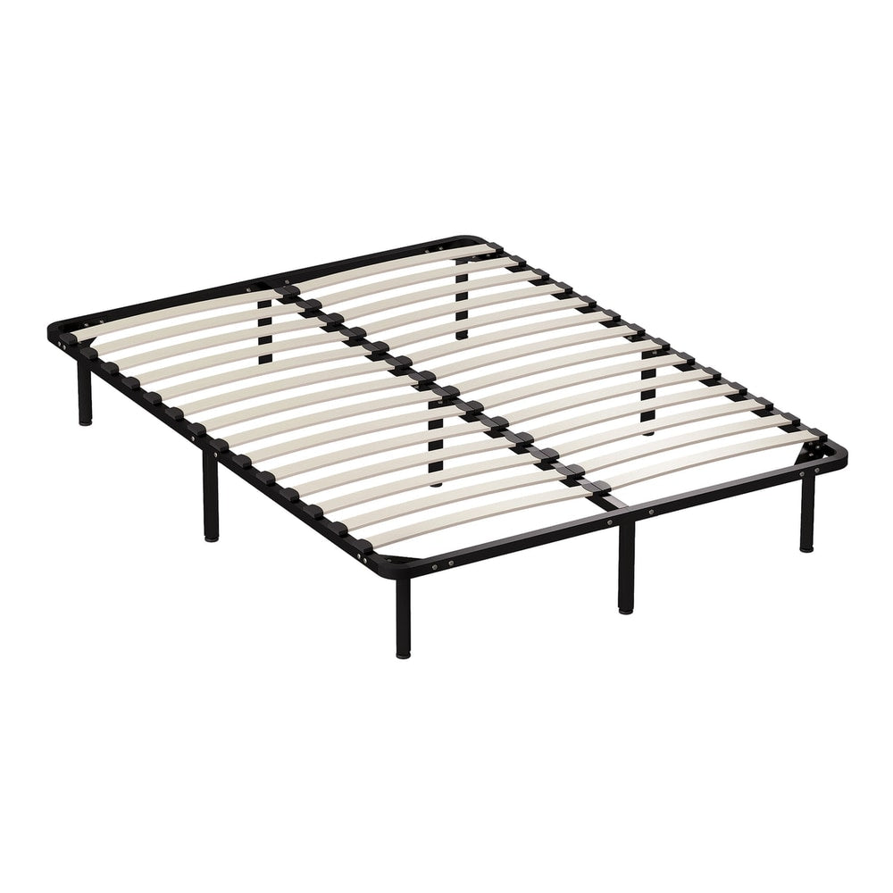 HOMCOM 4ft6 Double Bed Frame, a black metal platform bed frame with wooden slats