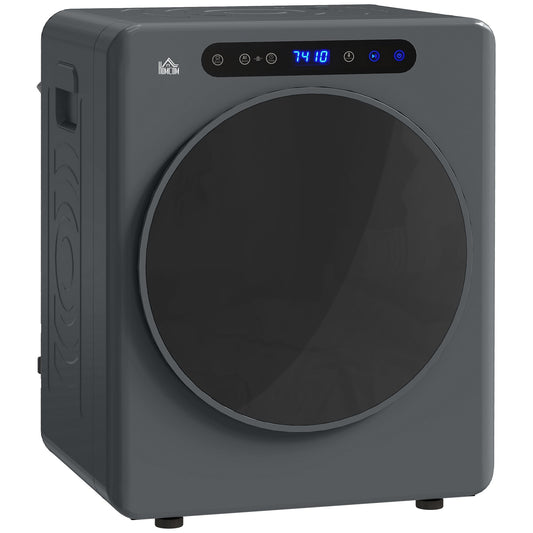 HOMCOM 4kg Compact Tumble Dryer in grey, showing the front with a large round door and digital display