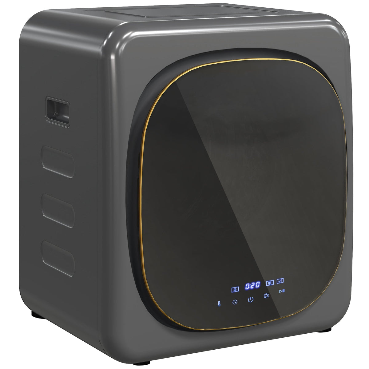 HOMCOM 4kg Vented Tumble Dryer with Deodorize, a compact grey appliance with a black front panel and gold trim