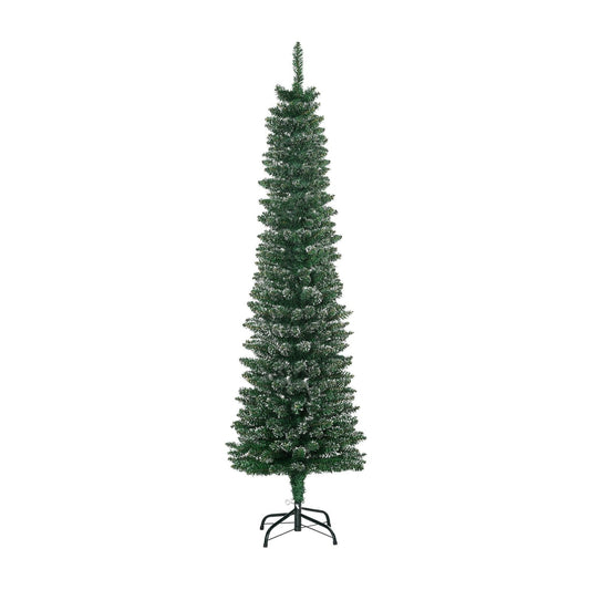 HOMCOM 5.5FT Artificial Snow Dipped Christmas Tree standing on a black metal stand against a white background