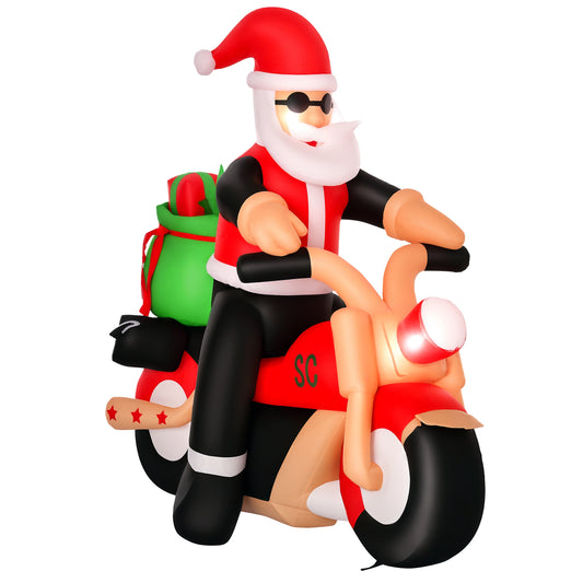 HOMCOM 5.5ft Christmas Inflatable Santa Claus Riding a Motorcycle Blow Up Decoration in White and Black and Red and Green