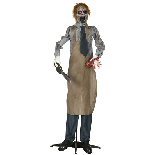 HOMCOM 5.5ft Life Size Halloween Animatronic Standing Chainsaw Killer with light up eyes and sound activated moving body