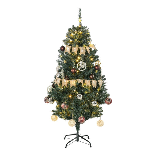 HOMCOM 5' Artificial Prelit Christmas Trees Holiday Décor with warm white LED lights and decorations
