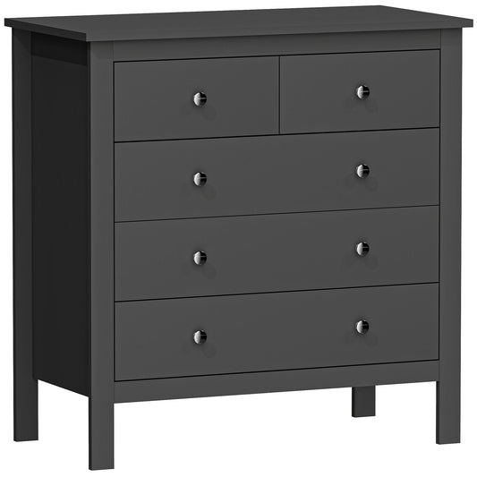 HOMCOM 5 Drawer Dresser in black, a modern chest of drawers with silver handles