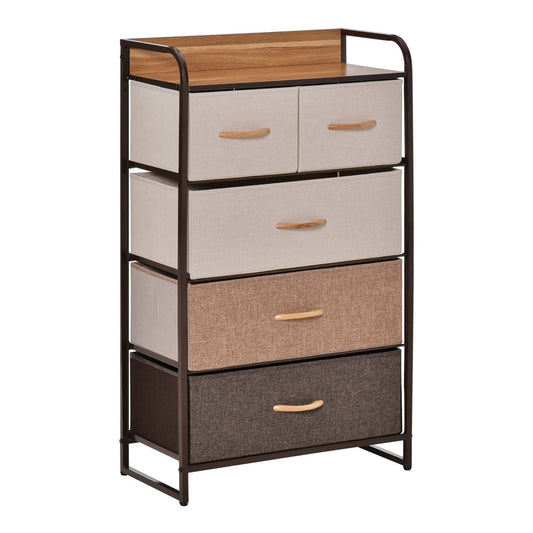 HOMCOM 5-Drawer Dresser Tower 3-Tier Storage Organizer with a dark metal frame and wooden top