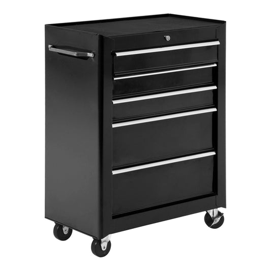 HOMCOM 5-Drawer Tool Box on Wheels, a black metal storage cabinet with five drawers and castors