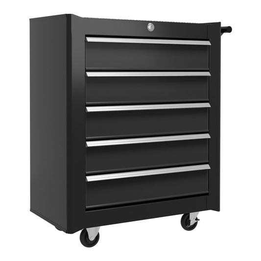 HOMCOM 5-Drawer Tool Chest with Wheels in black with a side handle and lockable castors