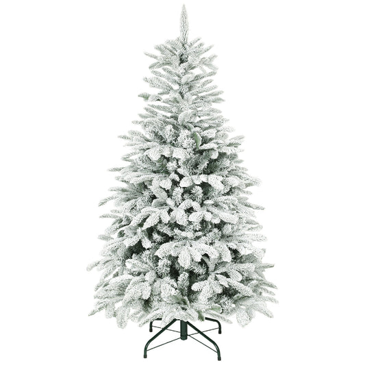 HOMCOM 5 ft Artificial Flocked Christmas Tree with a metal stand and flocked branches