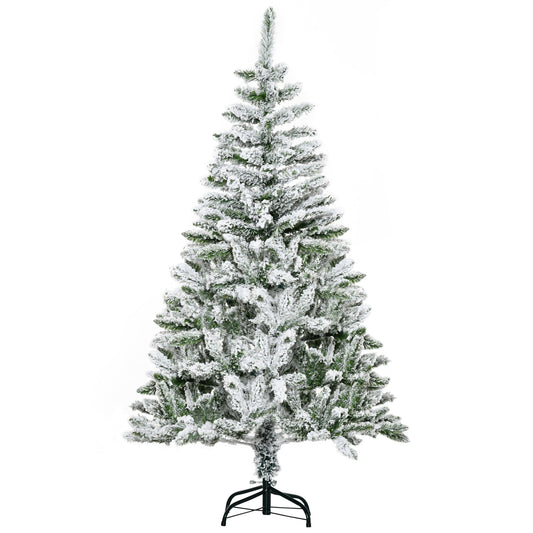 HOMCOM 5 Ft Snow Flocked Artificial Christmas Tree with realistic branches and steel base