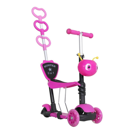 HOMCOM Adjustable Kids Toddler Scooter in pink with a removable seat and back handle