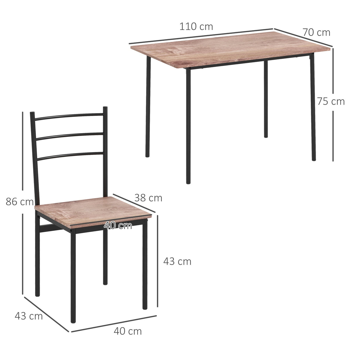 Dimensions of the dining table and chairs set