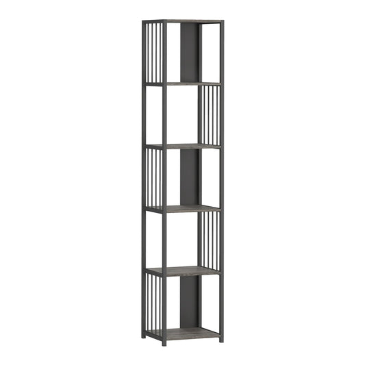 HOMCOM 5-Tier Bookshelf with Steel Frame, a tall grey unit with five shelves and vertical metal bars on the sides