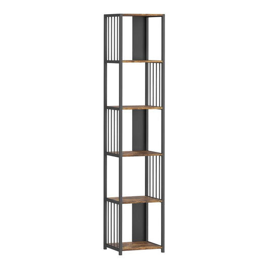 HOMCOM 5-Tier Bookshelf with Steel Frame, a tall narrow unit with five shelves and a dark metal frame