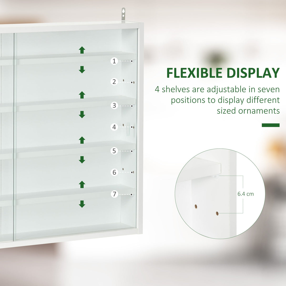 Bookcases and shelves with adjustable shelf positions indicated