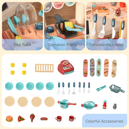 All the colourful accessories included with the kids kitchen play set