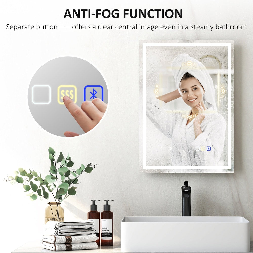 Close up of the anti-fog function on the illuminated bathroom mirror