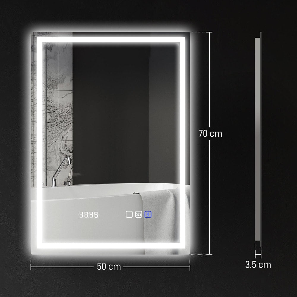 Dimensions of the rectangular bathroom mirror showing 50cm width and 70cm height