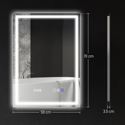 Dimensions of the rectangular bathroom mirror showing 50cm width and 70cm height