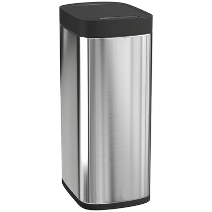 HOMCOM 50L Sensor Bin with a sleek stainless steel body and a black lid standing on a white floor