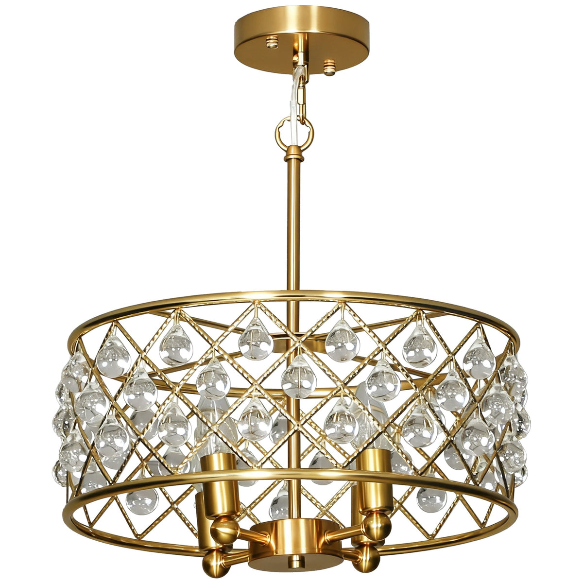 HOMCOM 51 Crystallite Four-Bulb Chandelier with a gold-tone frame and hanging crystal accents