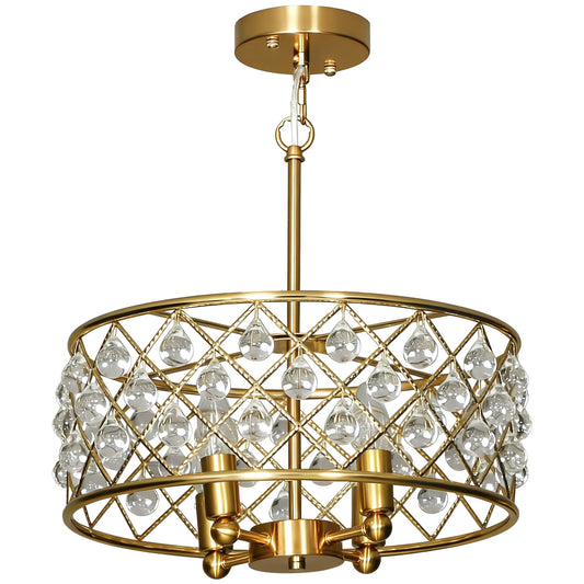HOMCOM 51 Crystallite Four-Bulb Chandelier with a gold-tone frame and hanging crystal accents