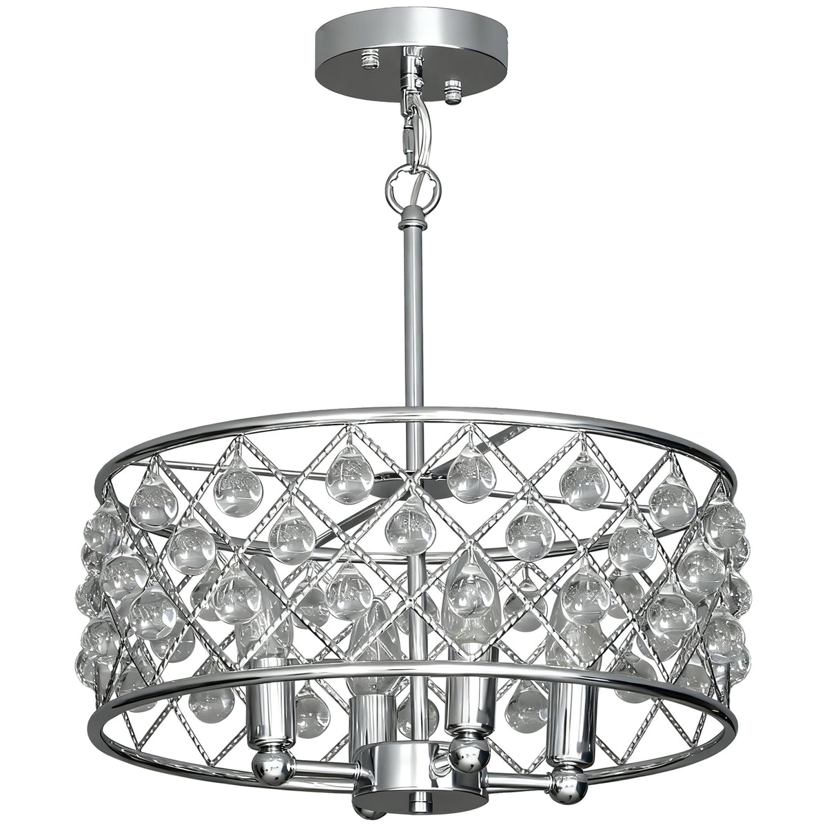 HOMCOM 51 Crystallite Four-Bulb Chandelier a decorative ceiling light with a silver-tone metal frame and clear crystal balls