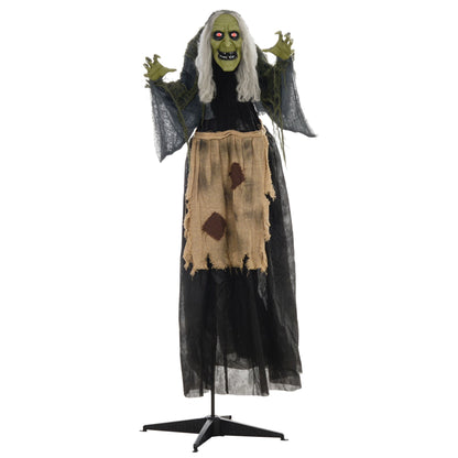 HOMCOM 5'2" Hunchback Witch Halloween Animatronic standing on a black metal stand