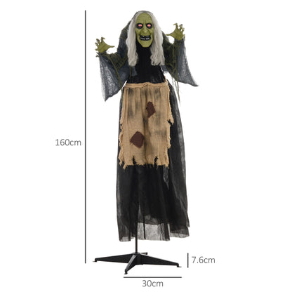 Size diagram of the hunchback witch Halloween animatronic showing height and width