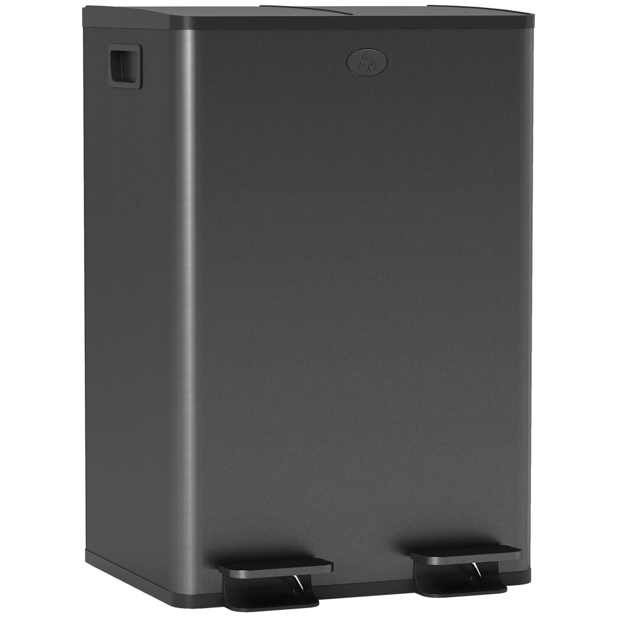 HOMCOM 56L Dual Compartment Stainless Steel Bin in black with two foot pedals