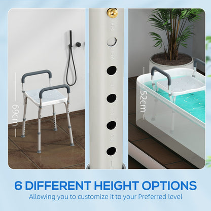 Close up of the height adjustment holes on the leg of the bath seat