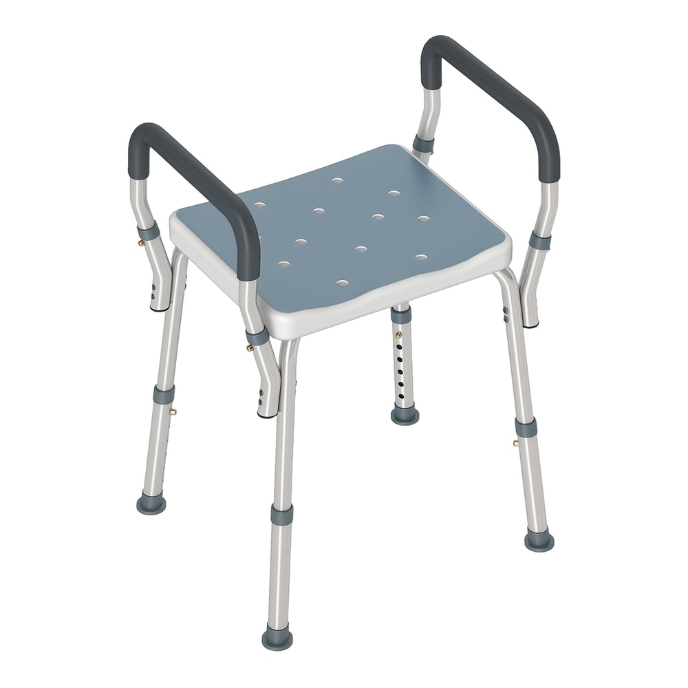 HOMCOM 57-69cm Aluminium Frame Bath Seat with a light blue perforated seat and dark grey armrests