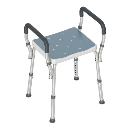 HOMCOM 57-69cm Aluminium Frame Bath Seat with a light blue perforated seat and dark grey armrests
