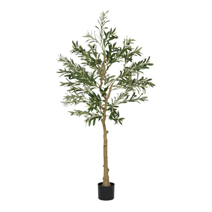 HOMCOM Silk Leaf Artificial Olive Trees standing in a plain black pot against a white background
