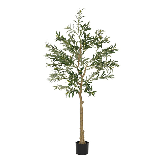 HOMCOM Silk Leaf Artificial Olive Trees standing in a plain black pot against a white background