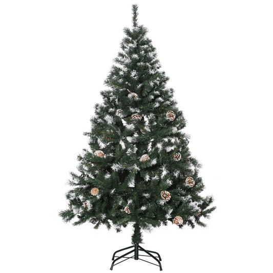 HOMCOM 5FT Artificial Christmas Tree with Pine Cones standing on a black metal stand