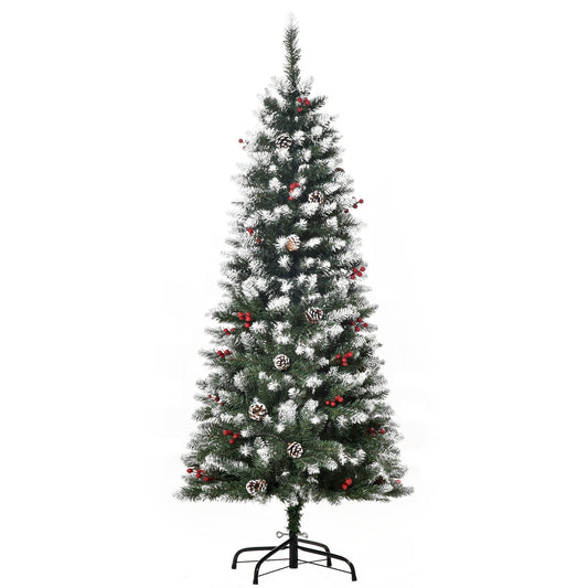 HOMCOM 5FT Artificial Christmas Tree with red berries and pinecones, a full front view