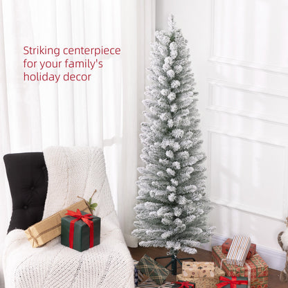 The slim snowy pencil Christmas tree as a centrepiece in a living room