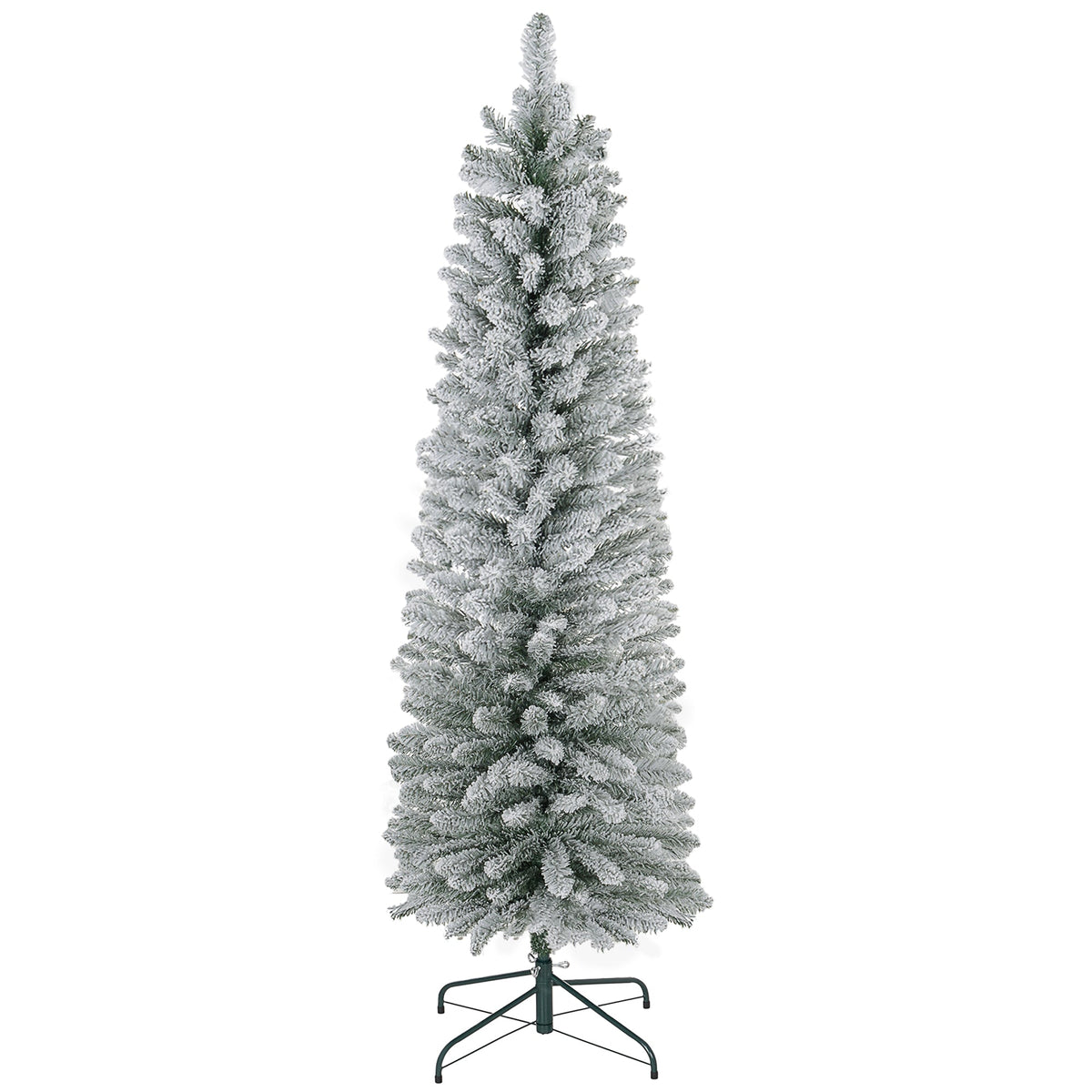 HOMCOM 5ft Artificial Snowy Pencil Christmas Tree - White, a slim artificial tree with a snowy effect and a metal stand