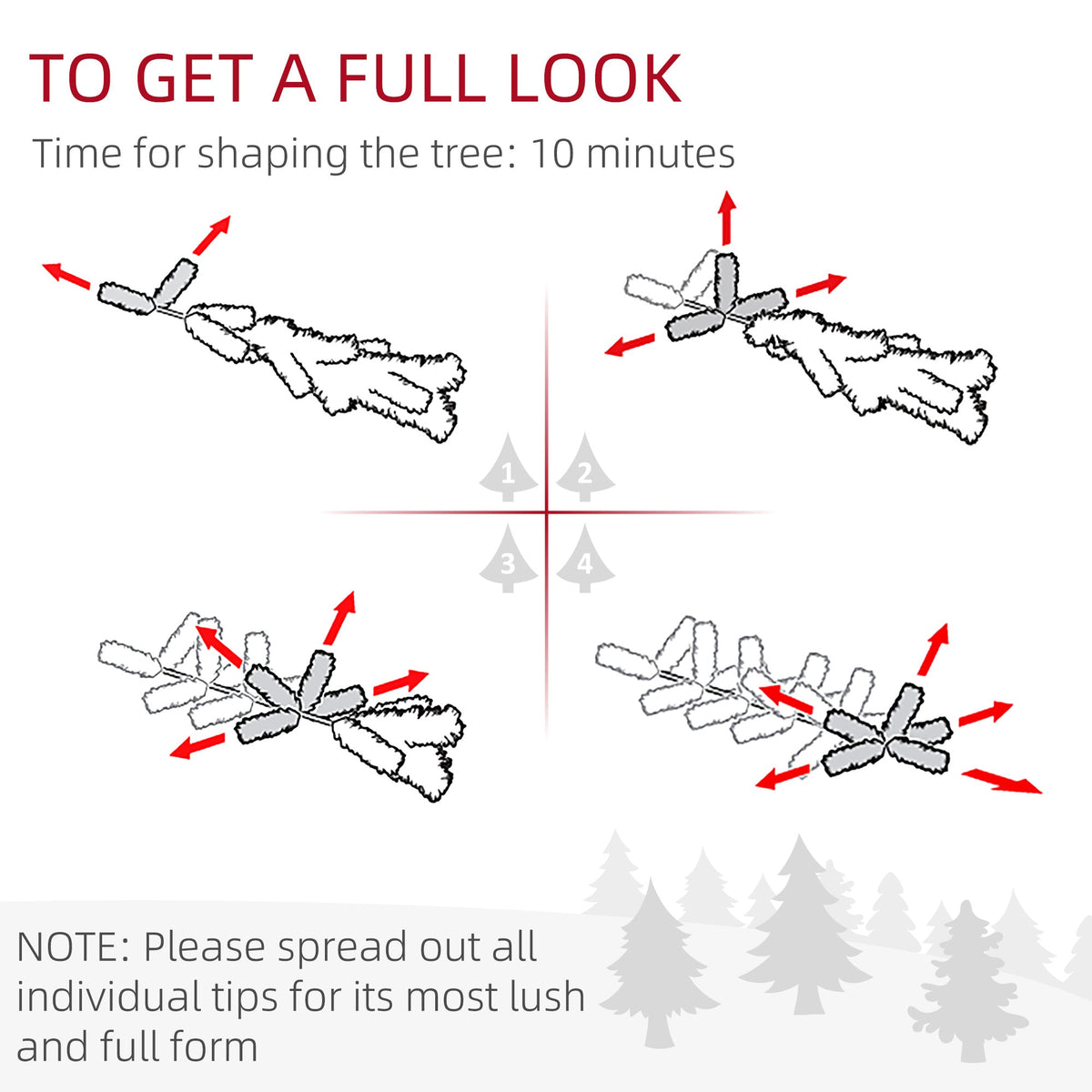 Instructions on how to shape the artificial Christmas tree for a full look