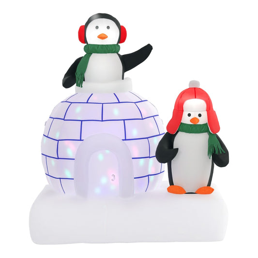 HOMCOM 5ft Christmas Inflatable Two Penguins Wearing a Scarf in White