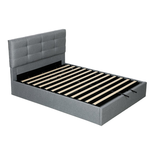 HOMCOM 5ft King Ottoman Bed with Gas Lift Storage in grey with wooden slats and tufted headboard