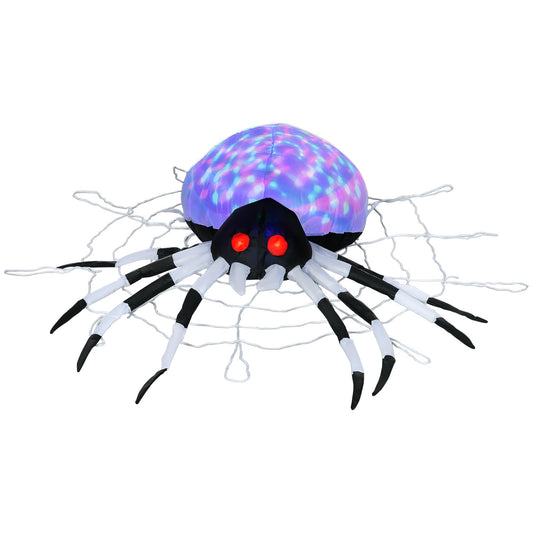 HOMCOM 5FT Long Halloween Inflatable Spider with colourful LED lights and a web