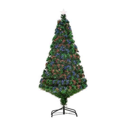 HOMCOM 5FT Pre-Lit Fibre Optic Artificial Christmas Tree with a star topper on a stand