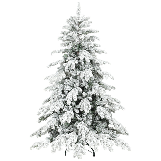HOMCOM 5ft Super Flocked Christmas Tree, a realistic artificial pine tree covered in white flocking