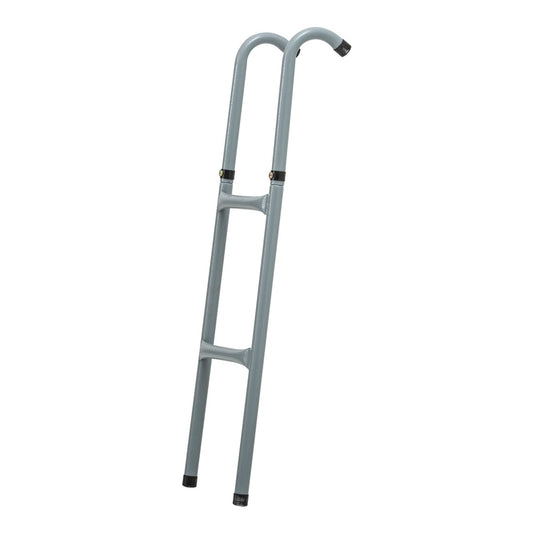 HOMCOM 6-10ft Trampoline Ladder Galvanized w/ Non-slip Mat, a grey ladder with two steps and curved top