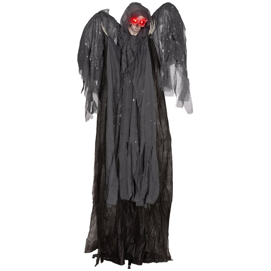 HOMCOM 6.3" Grim Reaper Halloween Animatronic standing tall with tattered black robes and glowing red eyes