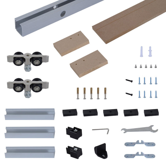 HOMCOM 6.5FT/2000mm Modern Sliding Barn Door Closet Hardware Track Kit with all included components