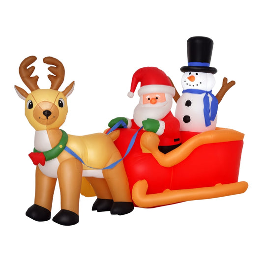 HOMCOM 6.5ft Christmas Inflatable Santa Claus on Sleigh Deer in Red and Yellow