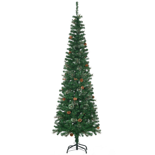 HOMCOM 6.5FT Tall Pencil Slim Artificial Christmas Tree standing on a metal base