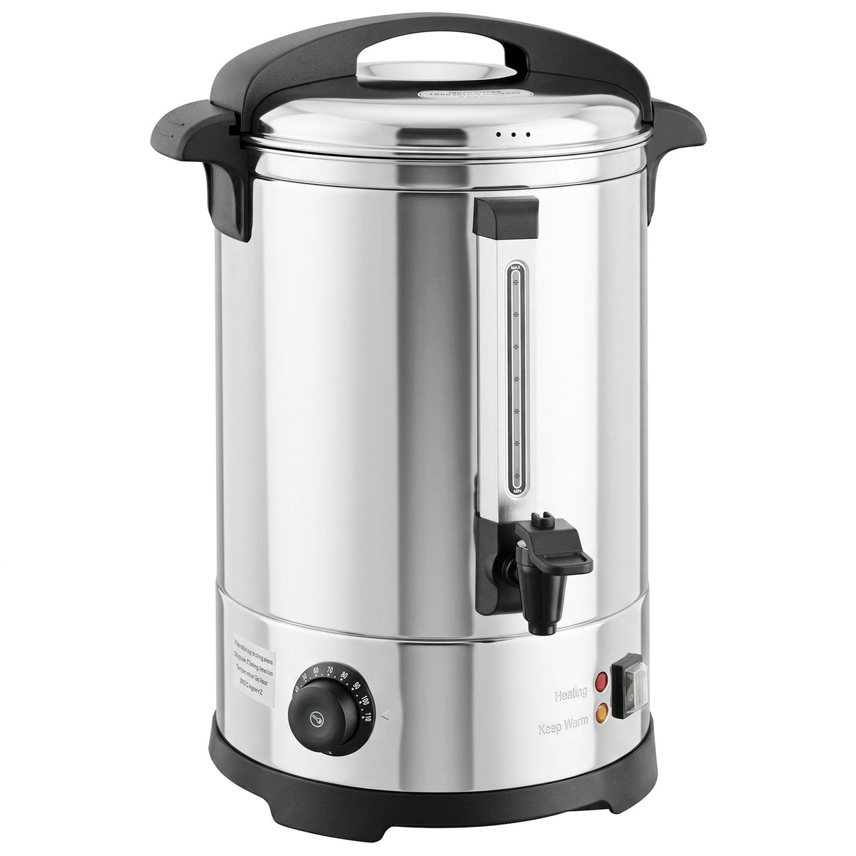 HOMCOM 6.5L Catering Urn in stainless steel with a black handle, tap, and base on a white background